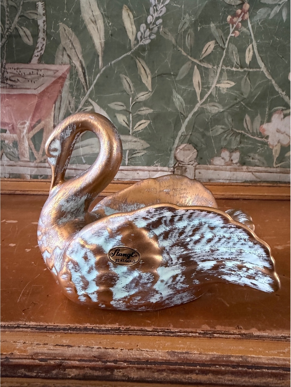 Vintage Stangl Pottery Swan Planter with 22 KT Gold Accent